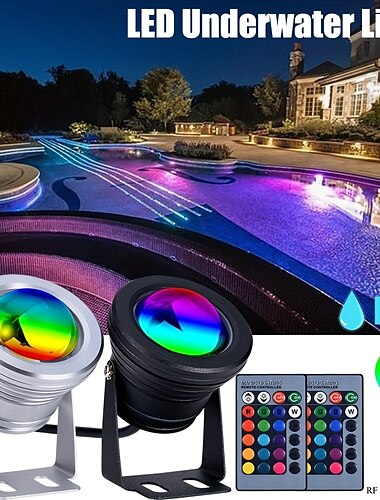  Pond Lights Underwater Fountain Light LED Submersible Spotlight RGB 16Colors Waterproof with Remote Control 10W DC12V Outdoor Garden Landscape Light 1PC 2PCS