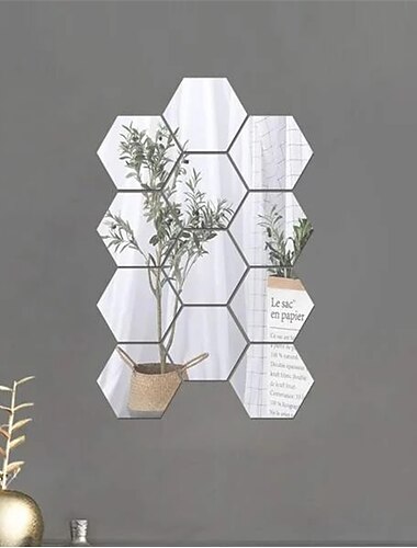  12 stks hexagon spiegel muursticker plastic geometrische decoratieve spiegel sticker voor interieur