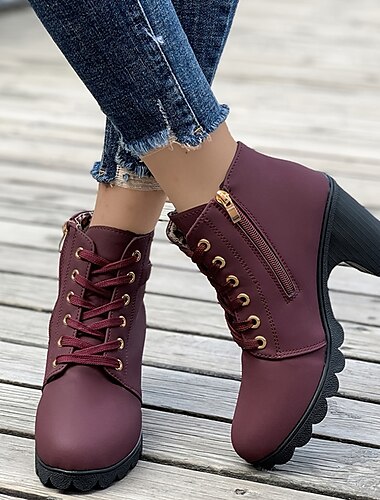  Schwarze Stiefeletten mit dickem Absatz und Schnürung für Damen – trendig und bequem, ideal für die Freizeit, Partys und Abende