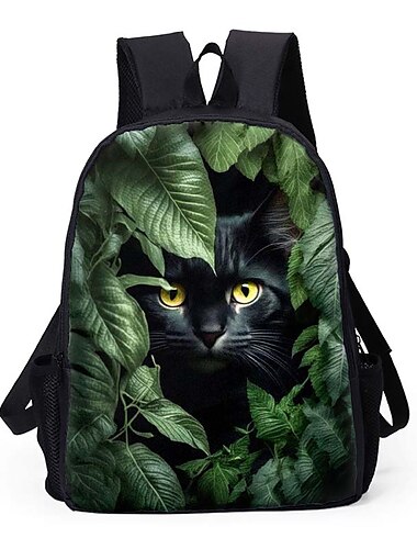  Sac à dos motif chat noir de la jungle pour filles et garçons – Sac d'école à imprimé animal aux yeux mystérieux pour enfants ou pour une utilisation quotidienne en aventure