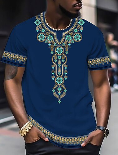  Herren Graphic Boho T Shirt Kurzarm T-Shirt 3D-Druck Rundhalsausschnitt Hemd Vintage Designer Ethnisch Outdoor Täglich Sport Gelb Blau Khaki Frühling Sommer Bekleidung S M L XL 2XL 3XL