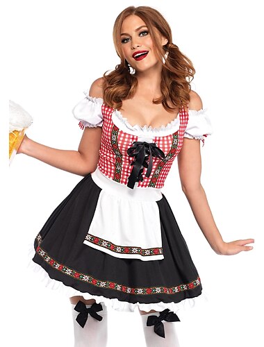  Carnaval Oktoberfest bier Kostuum Dirndl Trachtenkleider Dirndl-blouse Beiers hulp in de huishouding Duits München Weiden Dames Doek in traditionele stijl Kleding Schort