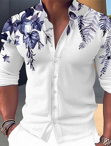  Miesten Paita Button Up paita Pitkähihainen Muoti Katutyyli Suunnittelija Kausaliteetti Päivittäin ulko- Kesä Kevät Syksy Stand-kaula-aukko Painettu Sininen Sini-viher Purppura Apila Harmaa