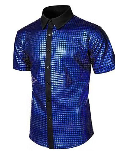  Herren Abschlussballhemd Disco-Shirt Smokinghemden Einfach Formeller Abend Geburtstagsparty Schwarz Gelb Blau Regenbogen Kurzarm Revers Sommer Frühling Bekleidung Pailletten