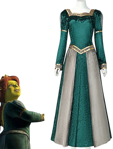  Shrek Prinzessin Kleid Cosplay Kostüm Damen Film Cosplay Party Grün Maskerade Kleid