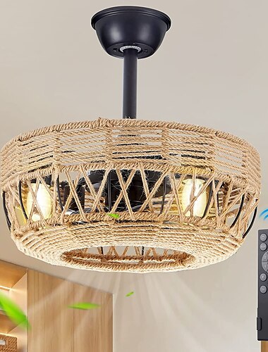  plafondventilator met verlichting kristalzwart 18 "warm witte led 6 snelheden timing omkeerbare bladen met afstandsbediening, huishoudelijke ventilator kroonluchter, indoor low profile inbouw plafondventilator 110-120v