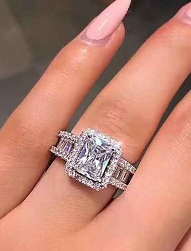  Anillo de boda clásico de plata cromada preciosa moda linda 1 pieza circonita vestido para impresionar 2025