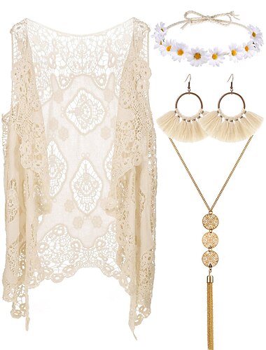  Retro vintage Jaren '60 Jaren '70 Cosplay kostuum Outfits Accessoireset Hippie Dames Carnaval Maskerade Feest / Uitgaan Prideparade Trots maand Volwassenen Ves Hoofddeksels Oorbel Lente zomer