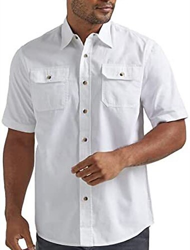  Herren Hemd Sommerhemd Freizeithemd Knopfhemd Schwarz Weiß Grün Kurzarm Einfach Revers Urlaub Straße Basic Bekleidung Mode Freizeit