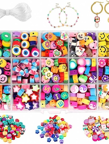  300 Stück Polymer-Ton-Perlen, Kindertagsgeschenk, Gesicht, gemischte Früchte, handgefertigtes Tonperlen-Set, bunte Blumen-Polymer-Ton-Perlen, weiche Perlen für Frauen und Mädchen, Schmuckherstellung (15 Stile)