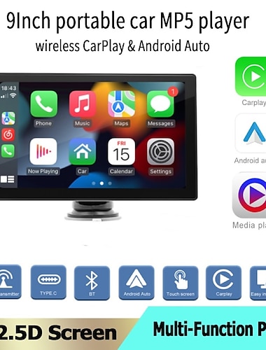  9-дюймовый сенсорный экран, автомобильный портативный мультимедийный автомобильный видеоплеер на базе Android, подходит для беспроводной Apple CarPlay для nissan toyota benz audi vw