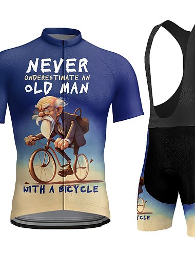  Voor heren Wielrenshirt met strakke shorts Korte mouw Bergracen Wegwielrennen blauw Rood Marine Blauw Geometrisch Onderschat nooit een oude man met een fiets. Fietsen 3D-pad Sneldrogend Achterzak