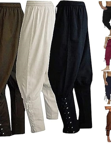  Retro / vintage Medeltida kostymer Renässans Piratbyxor Ren Faire Pirat Riddare Viking Solid färg Herr Pirat fantasi Halloween Karnival Maskerad Karnival Prestanda Scen Vuxna Byxor Alla årstider