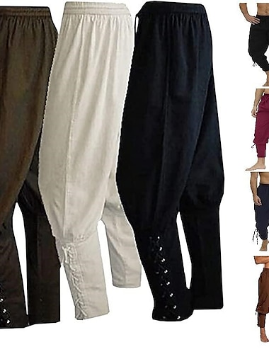  Rétro Vintage Epoque Médiévale Renaissance 17ème siècle Pantalon pirate Pirate Chevalier Viking Croisé Chevalier celtique Homme Couleur Pleine Halloween Carnaval Utilisation Scène Pantalon