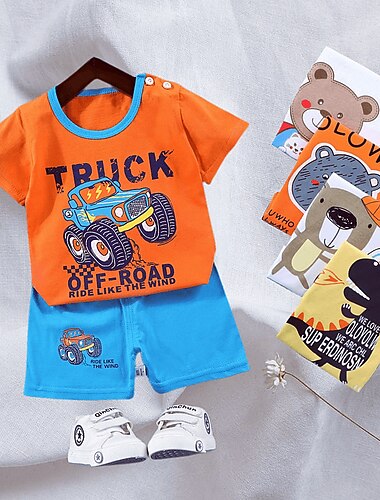  ２個 幼児 男の子 Tシャツ＆ショーツ 衣装 動物 カートゥン ベア 半袖 コットン 設定 アウトドア 中性 日常 ベーシック 夏 春 3～7歳 ショートセット 30-RABBIT ラビット。 ショートセット 35 - Happy Niu Niu ショートセット03-ラディッシュバニー
