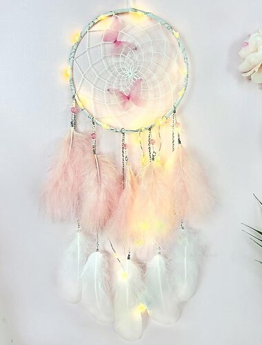  Mariposa atrapasueños regalo hecho a mano pluma gancho flor carillón de viento con un círculo adorno colgante de pared decoración arte estilo boho 16x6 5 cm/6,2 ''x 25,5''