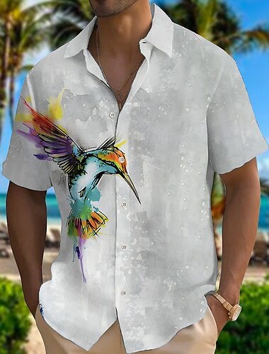  Herren Papagei Hemd Hawaiihemd Sommerhemd Aloha-Shirt Kurze Ärmel Hemd Umlegekragen Modisch Designer Brautkleider schlicht Outdoor Strasse Casual Rosa Rote Purpur S M L