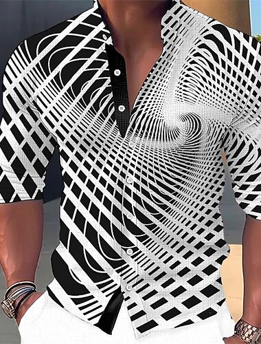  Муж. Рубашка 3D-печати Графические принты Воротник-стойка Белый Желтый Розовый Синий Зеленый на открытом воздухе Для улицы Длинный рукав С принтом Одежда