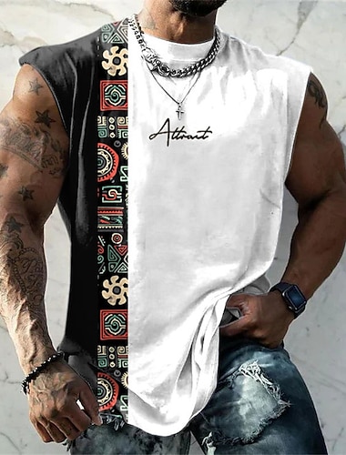  Ανδρικά Τοπ γιλέκου Αμάνικο μπλουζάκι για άντρες Γραφική Συνδυασμός Χρωμάτων Φυλής Στρογγυλή Ψηλή Λαιμόκοψη Ρούχα 3D εκτύπωση Καθημερινά Αθλητικά Αμάνικο Στάμπα Υψηλής Ποιότητας Etnic Μυς