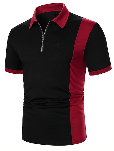  Herr Zip Polo POLO Shirt Ledigt Helgdag Kavajslag Fjärdedels blixtlås Kortärmad Mode Grundläggande Färgblock Fjärdedels blixtlås Sommar Normal Svart Rubinrött Brun Ljussvart Zip Polo