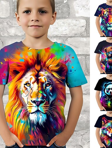  Pojkar 3D Grafisk Djur Panda T-shirt Kortärmad 3D-tryck Sommar Vår Aktiv Sport Mode Polyester Barn 3-12 år Utomhus Ledigt Dagligen Normal