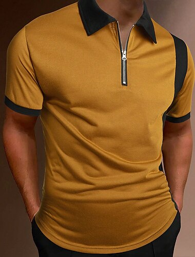  Herr Zip Polo POLO Shirt Ledigt Helgdag Kavajslag Fjärdedels blixtlås Kortärmad Mode Grundläggande Färgblock Fjärdedels blixtlås Sommar Normal Svart Rubinrött Brun Ljussvart Zip Polo
