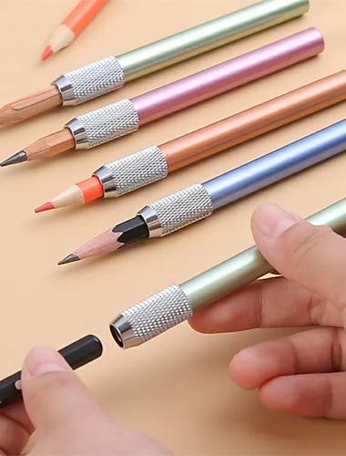  pennförlängare enkelsidig färgad metall, förläng pennan för fortsatt användning, gå tillbaka till skolan