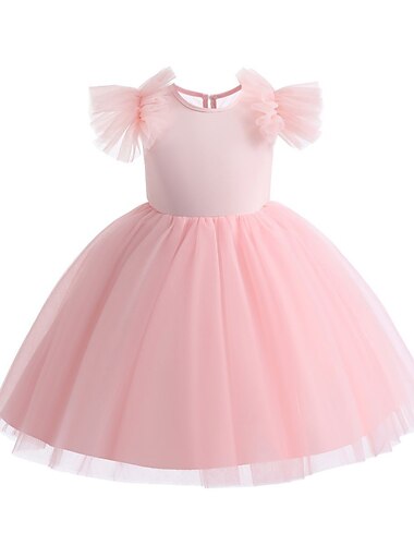  Toddler Girls' Party Dress Solid Color Sleeveless Short Sleeve Performance Mesh Cute Princess Polyester Midi Party Dress Summer Spring 3-7 Years Black White Pink