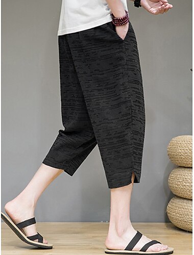  Herren Leinenshorts Kurze Hosen Sommer-Shorts Caprihose Glatt Komfort Atmungsaktiv Outdoor Täglich Ausgehen Leinen / Baumwoll Mischung Modisch Brautkleider schlicht Schwarz Dunkelblau
