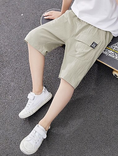  kinderkleidung Jungen Kurze Hose Tasche Feste Farbe Atmungsaktiv Comfort Kurze Hose Outdoor Baumwolle Cool Täglich Kurkuma Schwarz Himmelblau Mittlere Taille