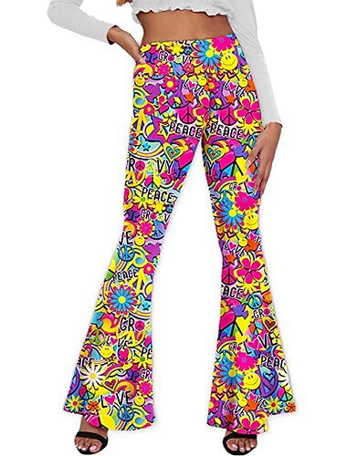  Retro Antiguo Años 60 Años 70 Tipo Canguelo Los pantalones de campana Hippie Disco Disfraz Mujer Ropa Cotidiana Desfile del orgullo Mes del Orgullo Adulto Pantalones
