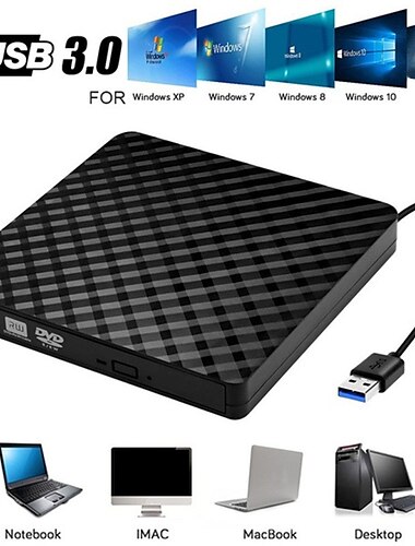  Grabadora de cd usb3.0dvd rw externa, reproductor de lector de unidad óptica portátil para pc, portátil, macbook, windows 7/8/10/11/xp/vista/linux os