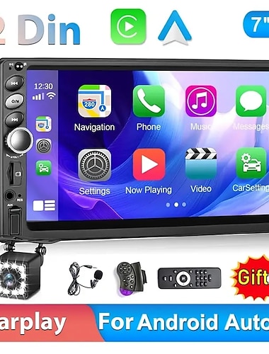  Double Din Car Stereo Radio 7'' Touch Screen Carplay& For Android Auto Car Multimedia Player With BT FM Radio ReceiverRear View Camera
