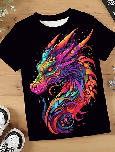  Pojkar 3D Grafisk Djur Drake T-shirt Kortärmad 3D-tryck Sommar Vår Aktiv Sport Mode Barn 3-12 år Utomhus Ledigt Dagligen Normal