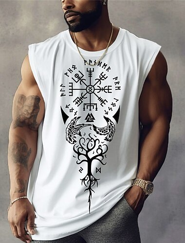  男性用 グラフィック トライバル ベストトップ 男性用ノースリーブTシャツ ストラップ Tシャツ 3Dプリント クルーネック シャツ デザイナー エスニック 筋 日常 スポーツ ジム用 ブラック ホワイト ネイビーブルー 春夏 衣類 S M L XL 2XL 3XL