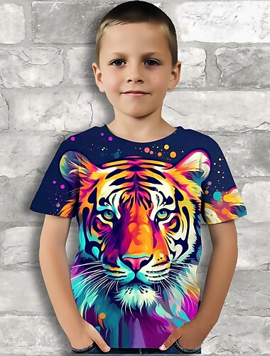  Jungen 3D Graphic Tier Panda T-Shirt Kurzarm 3D-Druck Sommer Frühling Aktiv Sport Modisch Polyester kinderkleidung 3-12 Jahre Outdoor Casual Täglich Regular Fit