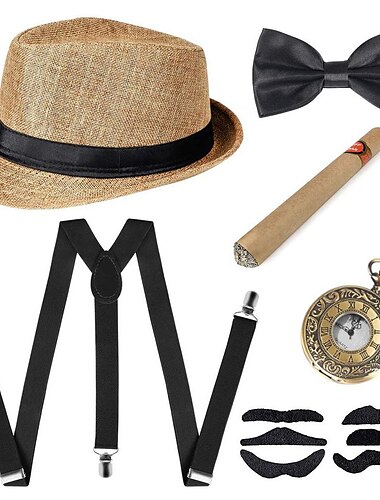  Retro / vintage Möly 20s 1920-luku Panamahattu Tarvikesarja Suuri Gatsby Miesten Naamiaiset Tyttöjen polttarit Aikuisten Rusetti Hattu Henkselit