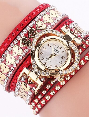  Damen Quarz uhr Armbanduhr Luxus Modisch Strass Digitales Zifferblatt Chronograph Weltzeit Dekoration Echtes Leder Beobachten