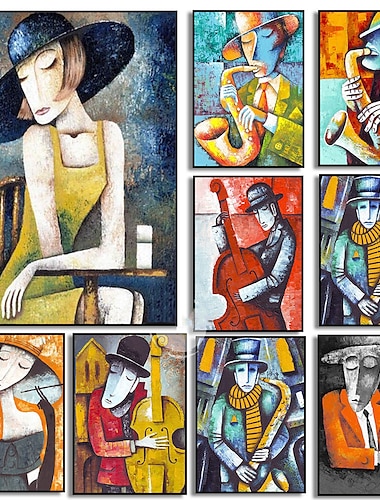  Póster abstracto de picasso para hombre tocando un instrumento musical, pintura al óleo de Grace Woman sobre lienzo, impresiones de violín de jazz nórdico, decoración del hogar