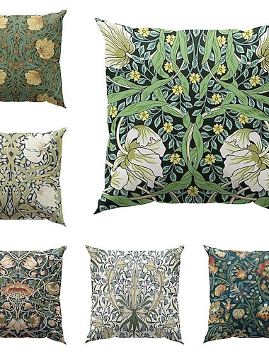  William Morris Double Side Pillow Cover 4PC Floral Plant Soft Decorative Square Cushion Case Pillowcase for Bedroom Livingroom Sofa Couch Chair