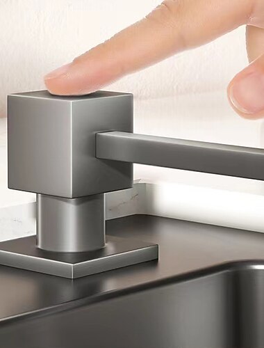  Dispensador de jabón de acero inoxidable con kit de tubo de extensión debajo del mostrador, encimera de cocina, dispensador de jabón integrado para fregadero con botella de 17 oz, se adapta a la mayoría de recipientes de jabón de 22/26/28 mm