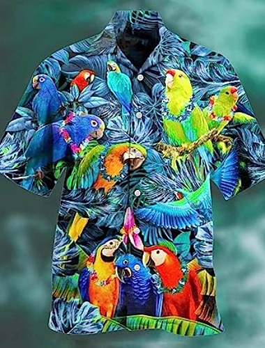  Herre Skjorte Camp skjorte Grafisk skjorte Aloha skjorte Dyr Aftæpning Sjø blå Sea Blue Rød Blå Mørkegrønn 3D-utskrift utendørs Gate Kortermet 3D Knapp ned Klær Mote Designer Fritid Pustende