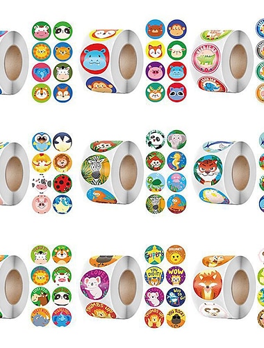  500pcs Round Reward Stickers for Students Teachers Encouragement Sticker Roll Kids Motivational Stickers with Cute Animals