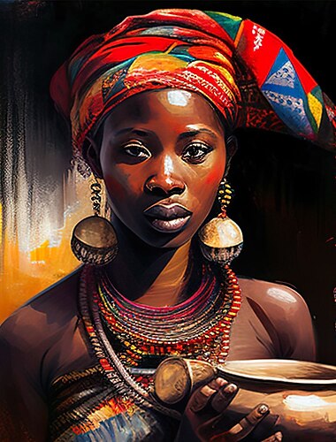  Menschen Wandkunst Leinwand afrikanische Frau Drucke und Poster abstrakte Porträtbilder dekorative Stoffmalerei für Wohnzimmer Bilder ohne Rahmen