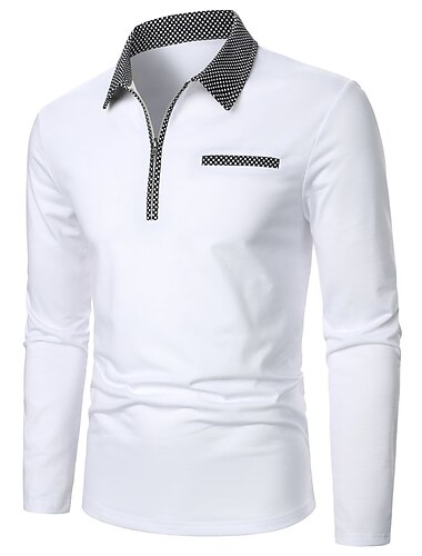  Miesten Poolopaita Quarter Zip Polo Työ Arki-asut Kauluskäänne Pitkähihainen Muoti Mukava Väripalikka Tasku Sulkea jnk vetoketju Kesä Kevät Normaali Valkoinen Poolopaita