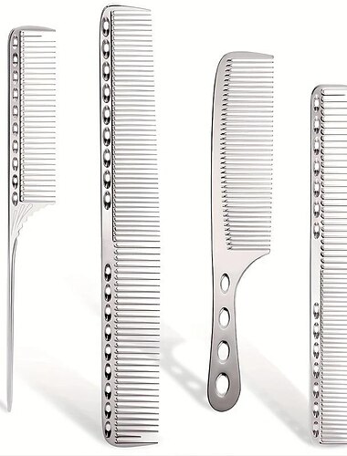  Peine profesional de acero inoxidable de 4 piezas, peine espacial de aluminio para todo tipo de cabello, peine para peinar el cabello, peine de corte fino, peine de cola de rata, peine para desenredar