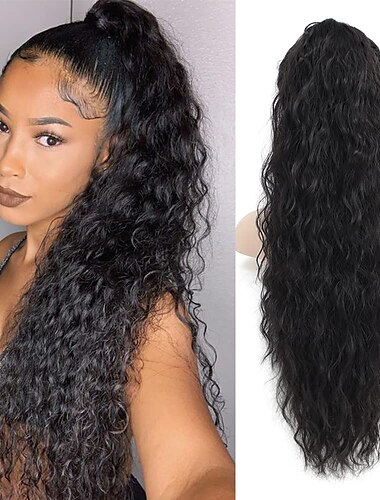  26 pouces bouclés cordon queue de cheval extension long synthétique naturel ondulé clip en queue de cheval extensions de cheveux moelleux faux poney queues de cheveux pour les femmes
