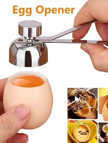  Cortador de huevos, abridor de huevos de acero inoxidable, cortador de cáscara de huevo, herramienta removedora de cocina para huevos duros crudos/suaves