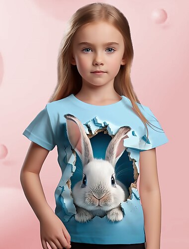  Mädchen 3D Graphic Karikatur Hase T-Shirt Kurzarm 3D-Druck Sommer Frühling Aktiv Modisch Kuschelig Polyester kinderkleidung 3-12 Jahre Outdoor Casual Täglich Regular Fit