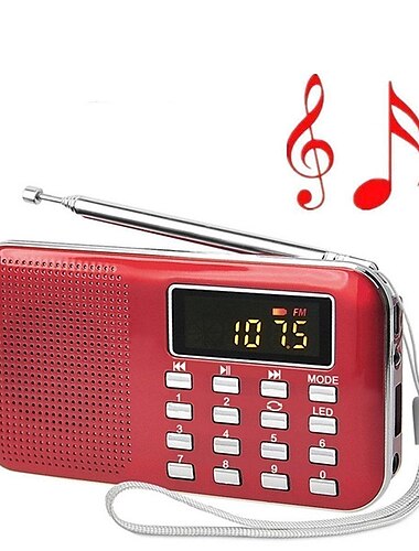 Tragbarer digitaler AM-FM-Radio-Medienlautsprecher, MP3-Musikplayer, unterstützt TF-Karte/USB-Festplatte mit LED-Bildschirmanzeige und Notfall-Taschenlampenfunktion